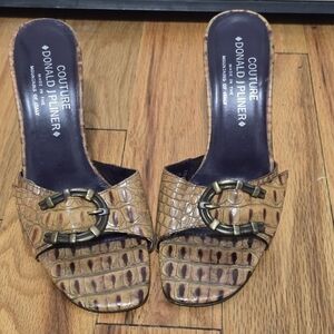 Donald J. Pliner Brown Crocodile Slide Sandals, Size 7